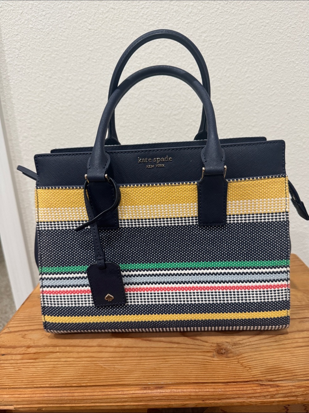 kate spade Navy Multicolor Striped Satchel